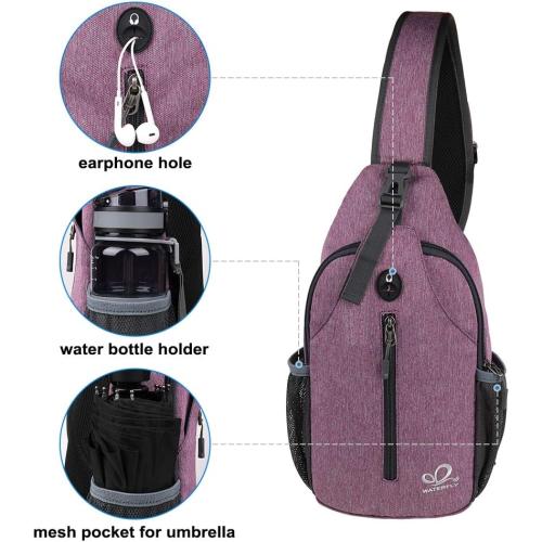 WATERFLY Crossbody Sling Backpack Sling Bag Travel Hiking Chest Bag Daypack (Purple)