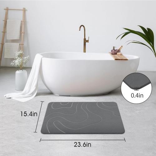 Stone Bath Mat Diatomaceous Earth Shower Mat Non-Slip Super Absorbent Diatomite Stone Mats for Bathroom Floor Quick-Drying Easy to Clean (24''*16'' Grey)