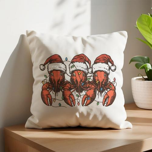 Christmas Beach Lobster Pillow Covers 18x18, Lobster Lover Gifts, Coastal Christmas Santa Hat Crawfish Decorative Throw Pillow Covers for Couch Sofa Bedroom Living Room Home