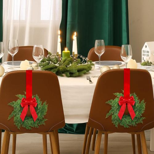 Knitgrip 12 Pcs Small Christmas Cabinet Wreaths with Ribbon, Mini Wreath for Kitchen Window Chair Backs Front Door Xmas Home Decor DIY Craft Farmhouse Holiday Decorations(Red Color,7.87 Inch)