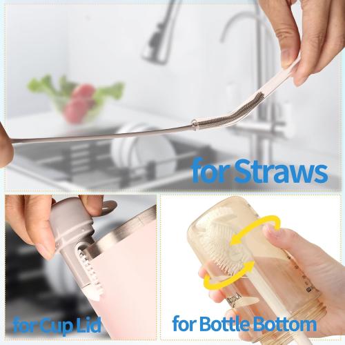 15.7 Silicone Bottle Brush Set - 6 Pack Water Bottle and Straw Cleaner Brush Long Handle for Hydro Flasks, Sports Bottles & Reusable Straw, Narrow Neck Containers, Tumblers, Glassware