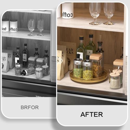 10 Gold Lazy Susan for Table Top, Oak Wood Lazy Susan Turntable Organizer for Dining Coffee Table Centerpiece Bar Decor Kitchen Countertop Bathroom Vanity Decorative Tray for Perfume Jewelry Round