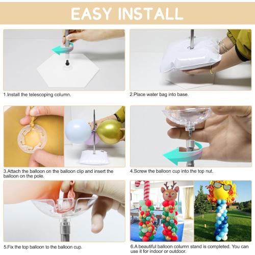 Upgraded Balloon Column Stand Kit, 7 Feet Height Adjustable Balloon Tower Pillar with Reusable Metal Telescopic Design for Graduation, Wedding, Baby Shower, Birthday Party Decoration