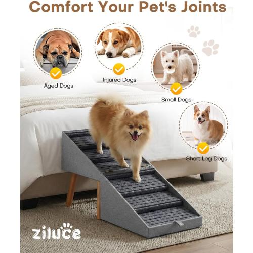 Dog Ramp for Bed & Couch, Dog Stairs 21.06 inches High for Large/Medium/Small Doggie, Foldable 2 in 1 Wooden Pet Steps for Puppy Older and Injured Dogs, Split Ottoman Design, No-Slip Surface