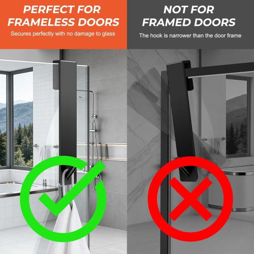 Shower Door Hooks(7.5 Inch),Extended Over Door Hooks for Bathroom Frameless Glass Shower Door,Stainless Steel Towel Hooks,Heavy Duty Rack Hooks for Robe,Towel-2 Pack-Black