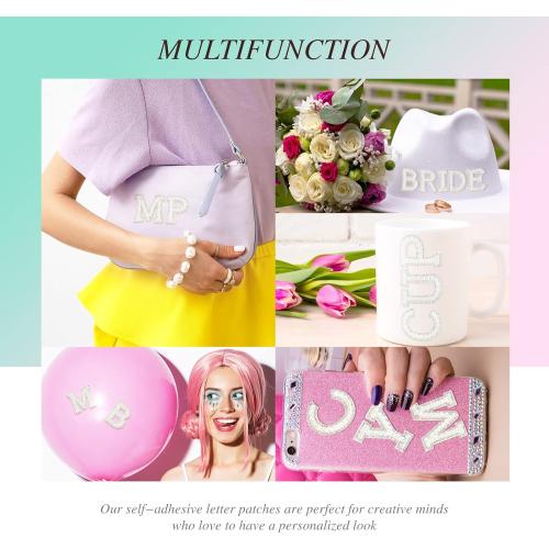 WILLBOND 52 Pieces Self Adhesive Pearl Rhinestone Letter Patches A-Z Bling Rhinestone Letter Stickers Glitter Alphabet Appliques Sticker for DIY Clothes Bags Hats Phone Backpacks(White)