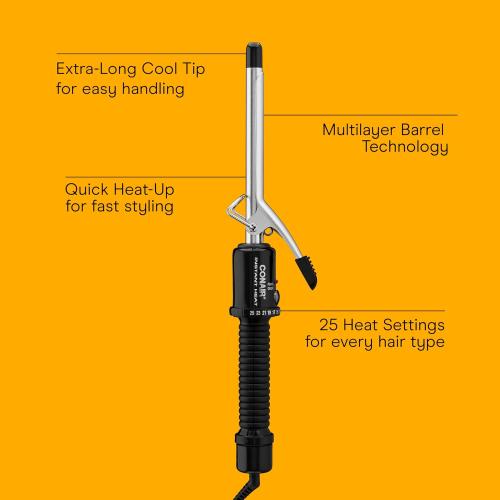 Conair Instant Heat ½ Inch Curling Iron, ½-Inch Barrel Hair Curler Produces Tight Curls, 25 Heat Settings, Dual Voltage, For Use on All Hair Lengths, Black