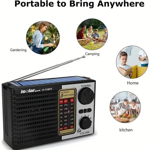 Portable Solar Radio, AM/FM/SW Bands, Digital Speaker with Strong Reception, LED Lights, USB Charging, Detachable Battery for Camping and Mountaineering Outdoor Camping Jogging