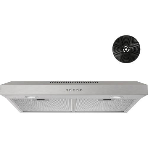 FIREGAS 30 Inch Under Cabinet Range Hood with Quiet Brushless Motor, 300CFM Ducted/Ductless Convertible Vent Hood, 3 Speed Exhaust Fan, LED Light & Reusable Filter, Stainless Steel Kitchen Stove Hood
