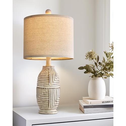 20.25 Farmhouse Single Resin Lamp for Bedroom Living Room Retro Rustic Vintage Small Boho Lamps Bedside Nightstand Light Home Office Desk Deco (White)