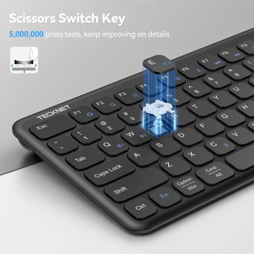 TECKNET Wireless Bluetooth Keyboard and Mouse Combo(2.4G USB   Dual BT), Rechargeable Keyboard Mouse Set, Full Size Quiet Slim Keyboards and Mice for Laptop, PC, iPad, Desktop, Black