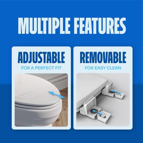 HIGHCRAFT Premium Elongated Toilet Seat with Adjustable Hinges & Quick Removal Mechanism - Molded Wood Toilet Seat - Fits Standard Elongated Toilets - Oval Seat in White