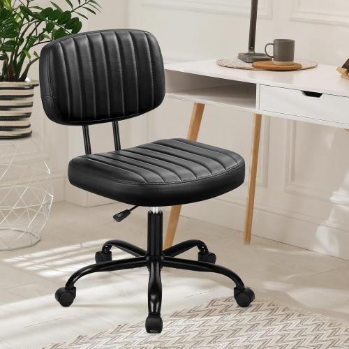 DUMOS Armless Office Desk Chair, Small Height Adjustable Computer Task Chair with Low Back Lumbar Support and 360° Swivel Rolling Wheels for Small Space, Kids and Adults, Dark Black