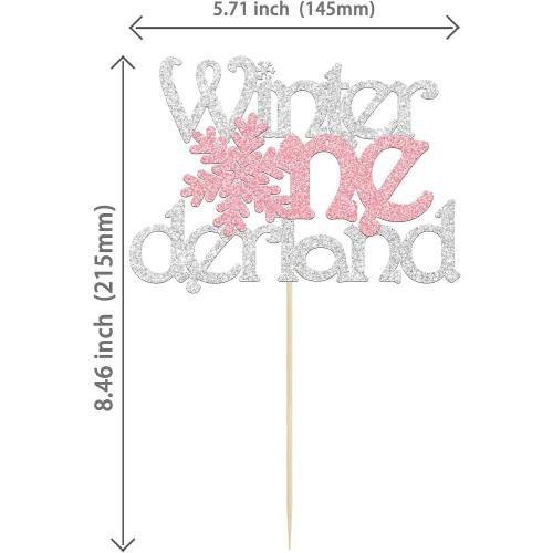 1Pc Winter Onederland Cake Topper Pink Glitter Snowflake One 1st Birthday Party Cake Pick Decorations for Winter Snowflake Theme Baby Shower Kids First Birthday Party Supplies