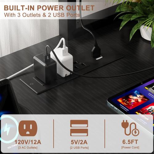 Aheaplus L Shaped Desk Gaming Desk, 59 L Shaped Computer Desk with LED Light & Power Outlet, Reversible Home Office Desk Gamer Desks with Shelves & Storage Bag & Hooks, Corner PC Desk, Black
