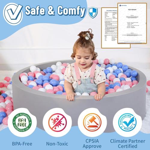 Wilwolfer Foam Ball Pit for Toddlers, Large Baby Ball Pit for Babies with Soft Memory Sponge, Indoor Outdoor Baby Playpen, Kids Play Ball Pool, Gift Toys for Infants Boys and Girls (Gray, NO Balls)