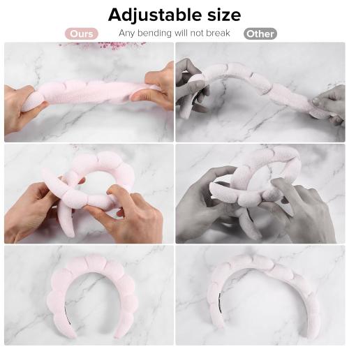 Spa Headbands for Face Washing, Facials, Masks & Skin Treatments, Set of 2, 100% Cotton Terry Cloth, Plush Soft Absorbent Headband, Pink & Blue