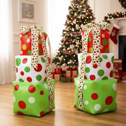 2 Pcs 3 ft Christmas Inflatable Gift Box Decorations, PVC Xmas Gift Box for Holiday Indoor Outdoor Yard Garden Lawn Photo Props