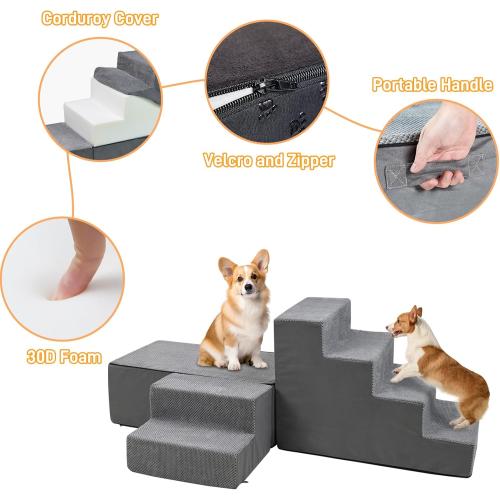 30 Inch Dog Stairs&Steps- 6 Steps for High Beds 30-36 High, Non Slip Foam Ramp for Small Dogs/Cats & Older Pets Grey