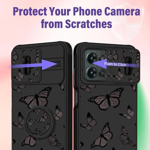 for Moto G 5G 2025 Case - Women Girls Cute Phone Cover Girly Pretty Aesthetic Black Butterfly Unique Design with Camera Cover and Ring Stand Funda for Motorola G 5G 2025