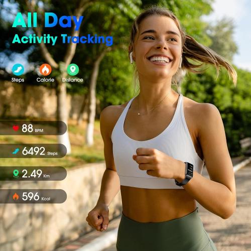 Black Long Battery Pedometer Watch 14 Days Battery Life, Slim Design No App/Phone Required Fitness Tracker, 50 Meters Waterproof Smart Watch, Heart Rate & Blood Oxygen Monitor Step Counter for Men Women