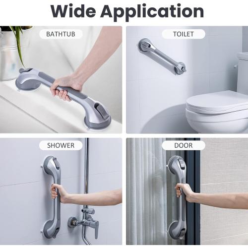 LEVERLOC Shower Grab Bars,Shower Handles for Elderly Suction,16.8,Silver