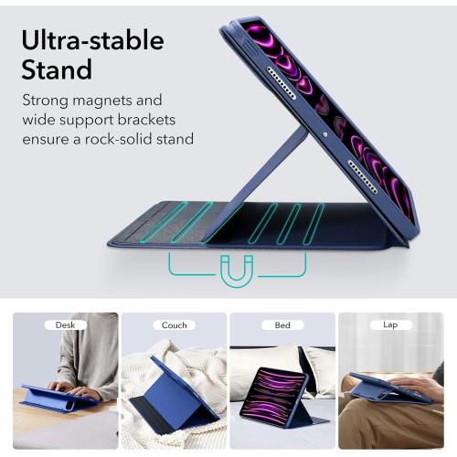 ESR for iPad Pro 12.9 Case (6th/5th Generation, 2022/2021), Removable Magnetic Cover, Adjustable Portrait/Landscape Stand with Raised Display View, 9 Standing Angles, Shift Series, Blue
