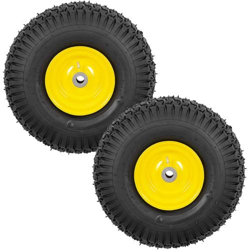 2 PCS Exact Replacement 15x6.00-6 Front Tires and Wheel Assembly for John Deere Riding Mowers, Compatible with John Deere 100 and 300 Series, 3 Offset Hub, 3/4 or 5/8 or 1/2 Bushings