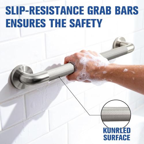 Grab Bars for Shower 24 Inch Bathroom Safety Bars for Seniors | 1.25'' Diameter; Heavy Duty 304 Stainless Steel; Non-Slip Knurled Grip; Brushed Nickel Metal; Wall Mounted; 500lbs Capacity
