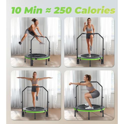 BCAN 40/48 Foldable Mini Trampoline, Rebounder Trampoline for Adults, U/T Adjustable Foam Handle, Exercise Rebounder for Adults Indoor/Garden Workout, Max Load 330lbs/440lbs-2025