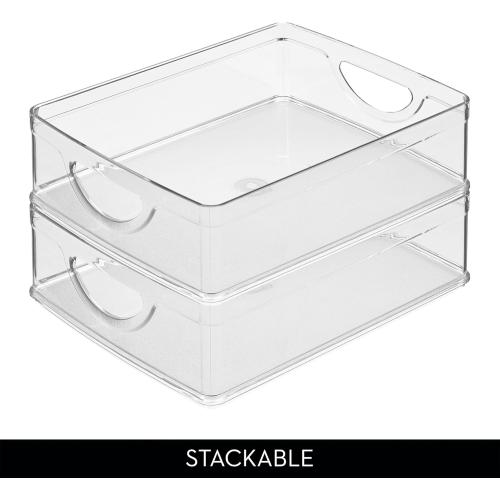 iDesign Plastic Stackable Pantry Bin - Storage Bin with Handles for Cabinets or Fridge - Set of 2 - Clear