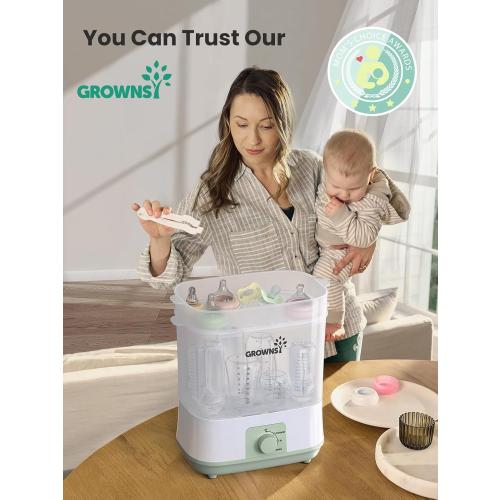 Grownsy Adjustable 4 in 1 Large Bottle Sterilizer and Dryer, 8 Bottles Capacity,Electric Steam Baby Bottle Sterilizer, Sanitizer for Baby Bottles & Pacifiers, Breast Pump Parts Green