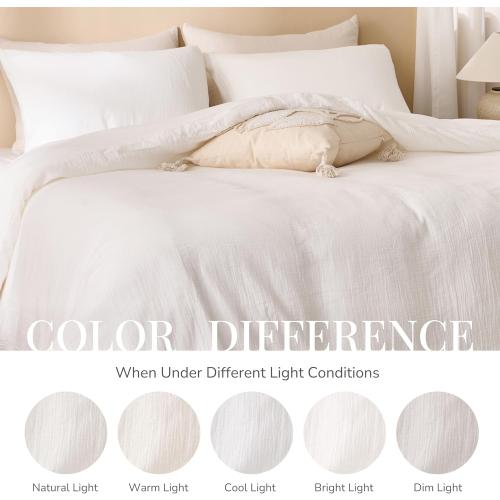 Off White Duvet Cover Queen Size, 100% Sandwashed Cotton Soft Queen Duvet Cover Set 3 Pieces with Zipper Clousre & Corner Buttons (Off White, Queen 90 x 90)