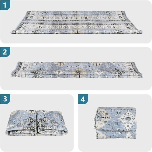 Dripex Vintage Washable Area Rug - 5x8 Distressed Rugs for Living Room Bedroom Oriental Medallion Floral Print Carpet Low-Pile Indoor Soft Non-Slip Accent Rug Farmhouse Office Home Decor