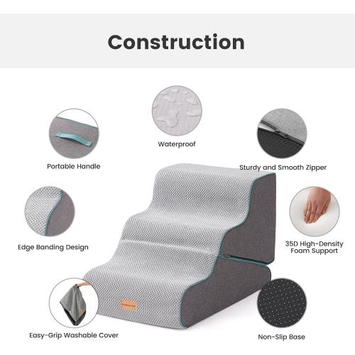 Gardner Pet Dog Stairs for Small Dogs 16.5 H, 2 in 1 Transformable 3-Step Pet Stairs and ramp, Dog Steps for Couch (13-20 in) with Durable Non-Slip Waterproof Cover and CertiPUR-US Certified Foam