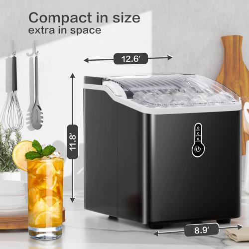 ZAFRO Ice Maker Countertop with Self-Cleaning, 26Lbs/24Hrs, 9 Cubes Ready in 8 Mins, One-Click Operation, Compact Portable Ice Maker with Ice Scoop/Basket for Home/Kitchen/Office/Bar, Black
