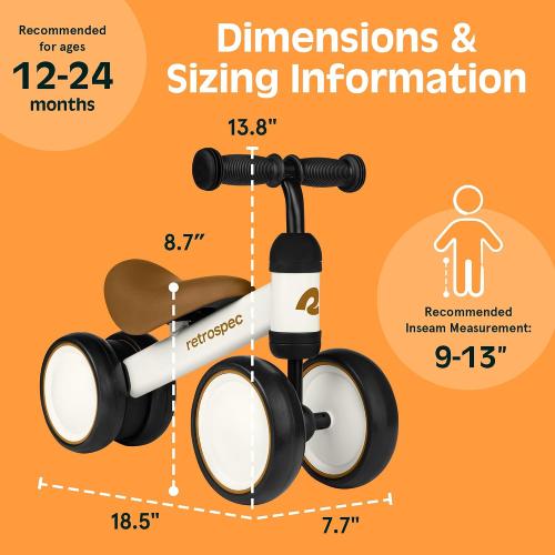 Retrospec Cricket Baby Balance Bike, 4-Wheel Ride-On Toy for Ages 12-24 Months – First Bike & Toddler Bike for 1 Year Old Boys & Girls, First Birthday Gift