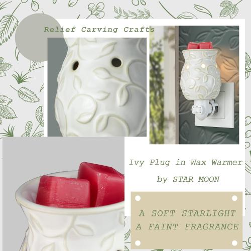 STAR MOON Candle Warmer Wax Melt Warmer Wax Warmer for Scented Wax Night Light Plug in with One More Bulb Home Fragrance Home Decor Wall Decor Bas-Relief Craft (Ivy)