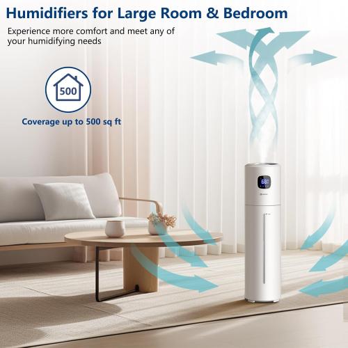 Akeshan Large Humidifiers for Bedroom, 9L/2.5Gal Ultrasonic Cool Mist, Top Fill Easy Clean with 350ML/H Mist Speed, Quiet, Suitable for Kids Room Plant Yoga Office Study Room Living (White, Round)