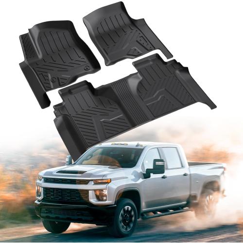 Floor Mats for Chevy Silverado/GMC Sierra 1500 2019-2024 2025 Crew Cab, 2019-2025 GMC Sierra 2500/3500 HD Crew Cab TPE All Weather Floor Liner (Rear Row with Factory Storage)—1st & 2nd Row