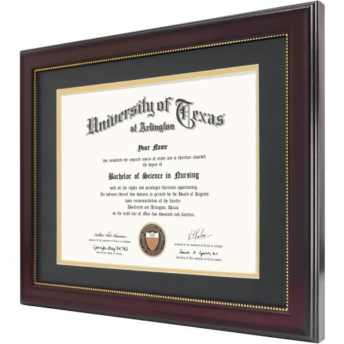 GraduationMall Size  8.5x11 Diploma Frame with Black over Gold Mat or Display 11x14 Document without Mat, UV Protection Acrylic, Mahogany with Gold Beads