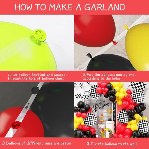 Race Car Balloon Arch Garland Kit - Red, Yellow, Black Party Decorations for Boys Birthday Theme Supplies