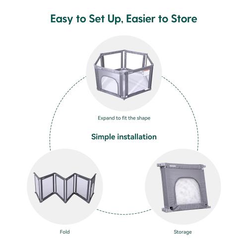 Babelio Wall Mountable Playard, Foldable Playpen for Babies and Toddlers- Adjustable Shape & Area, 62 * 31 Playpen with Zipper Gate, Portable Baby Fence for Indoor & Outdoor