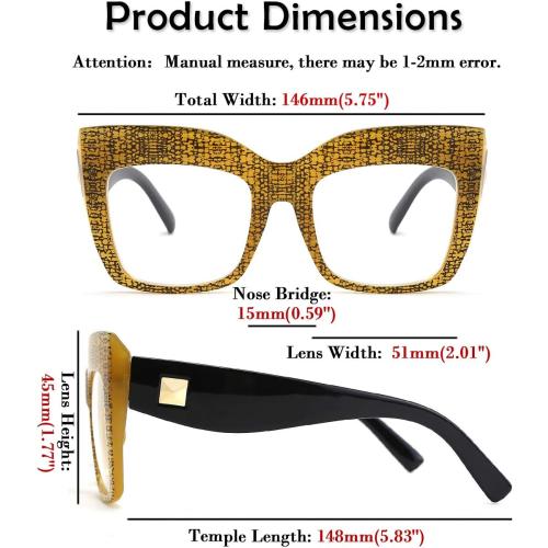 FEISEDY Women's Square Oversized Blue Light Filtering Reading Glasses B2627
