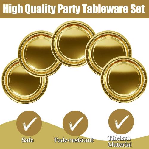 50pcs Gold Disposable Paper Dessert Plates, 7Inch Gold Camping Plates Birthday Party Tableware Supplies Party Plates for Dinner, Holiday, Picnic, Birthday, Wedding Parties
