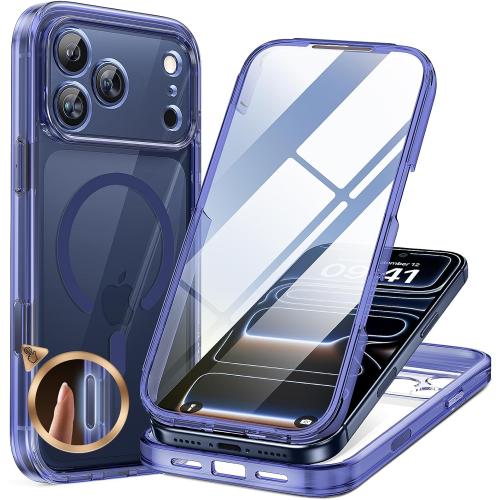 miracase Magnetic for iPhone 17 Pro Case 6.3 [Compatible with MagSafe] Full-Body Phone Case with Built-in Glass Screen Protector & Camera Control,Drop Proof iPhone 17 Pro Cover, Clear Blue