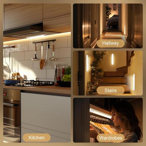 Under Cabinet Lighting, 2 Pack 13 Inch 3 Color Temperatures Motion Sensor Light indoor, USB Rechargeable Under Cabinet Lights, Stick-On Magnetic Closet Light, Wireless Under Counter Lights for Kitchen
