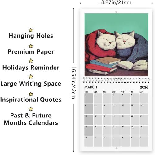 2026 Wall Calendar - 2026 Calendar, January - December 2026, 8.3'' x 8.3'', Cats Calendar 2026 with Hanging Hole for Home & Office Cat Calendar