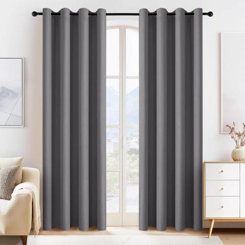 PONY DANCE Blackout Curtains for Bedroom 80 inch Long 2 Panels Set, Thermal Insulated Drapes Noise Reducing Solid Grommet Top Window Curtains for Home Decoration and Doorway, W55 x L80 inch, Grey