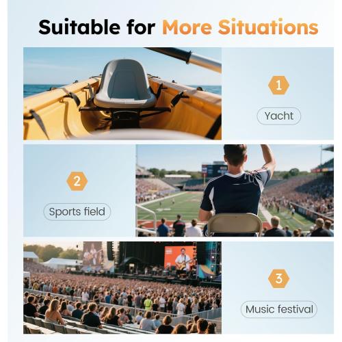 Color Black Folding Stadium Seat Bleacher Chair with Cup Holder, Mesh Bag and Hide Hooks, Portable Stadium Chair with Back and Cushion